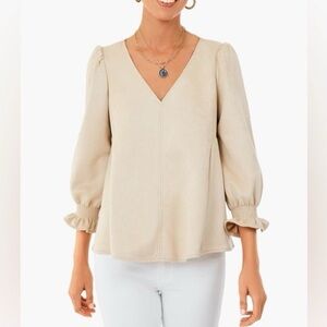 Elegant tuckernuck bone suede V-Neck Women's Top NWOT